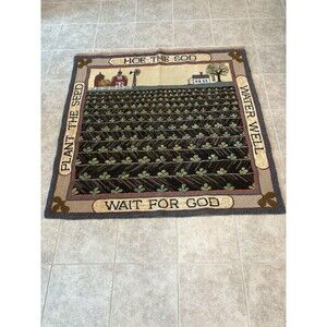 Vintage ‘94 Hand Made Wool Hooked Rug 50” X 50” Square Garden Farm God Theme EUC